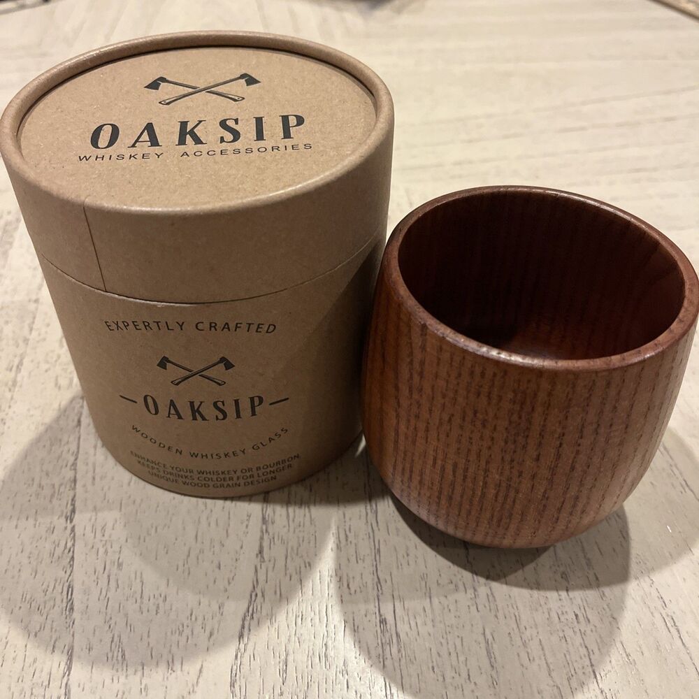 Oaksip Wooden Bourbon Drinking Glass - Unique Old Fashioned Whiskey Gift